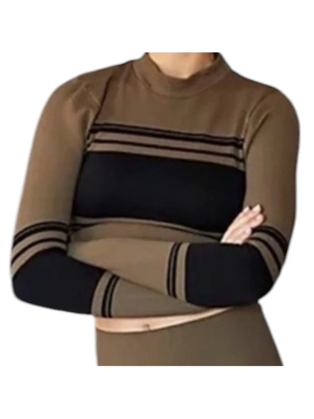 Free People Finish Line Long Sleeve Top M brown and Black